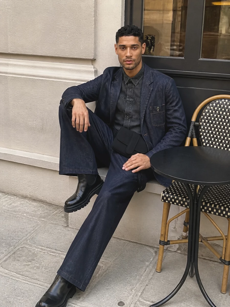 Dries van noten wide leg jeans denim blazer outfit