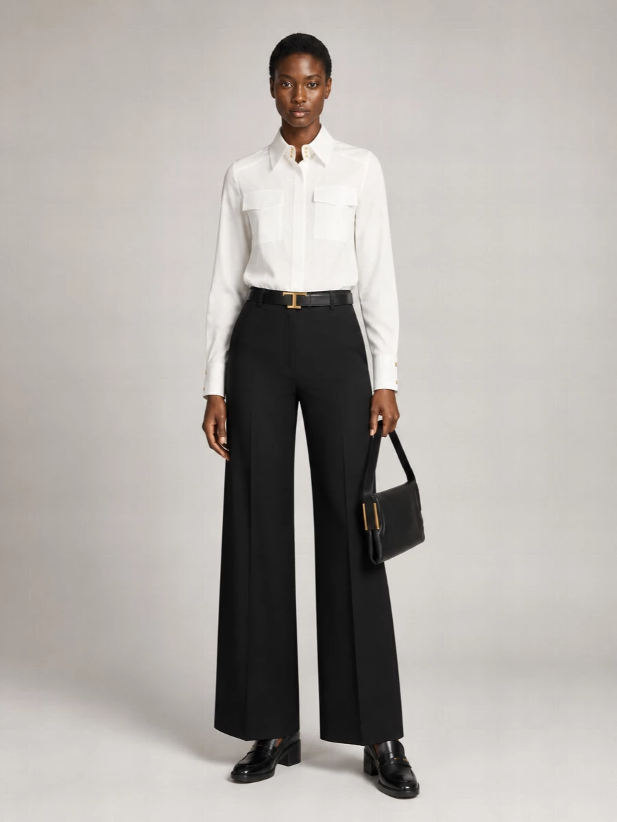 Elisabetta Franchi Virgin Wool Blend Wide-Leg Suit Trousers
