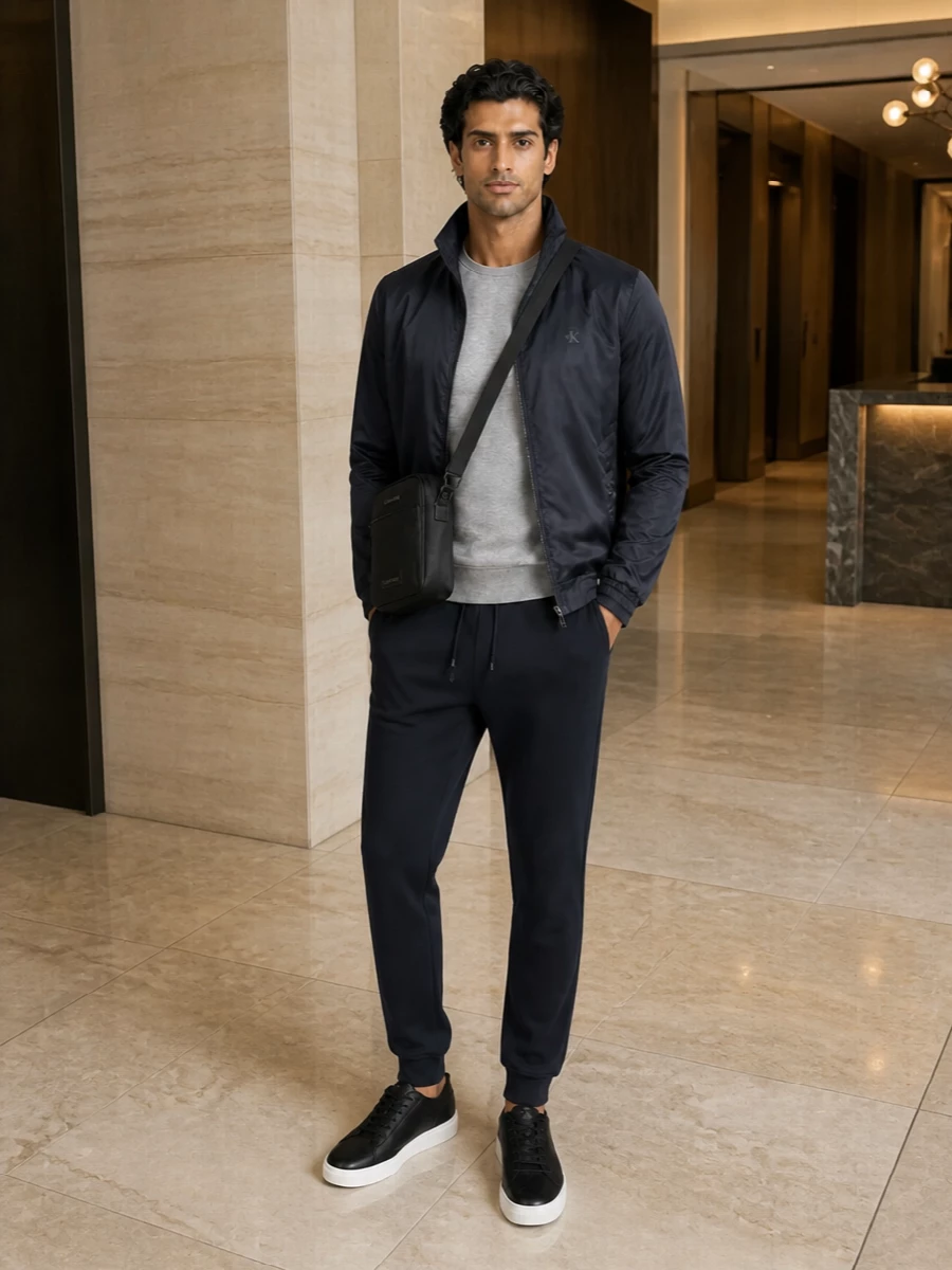 Calvin klein navy bomber jogger outfit