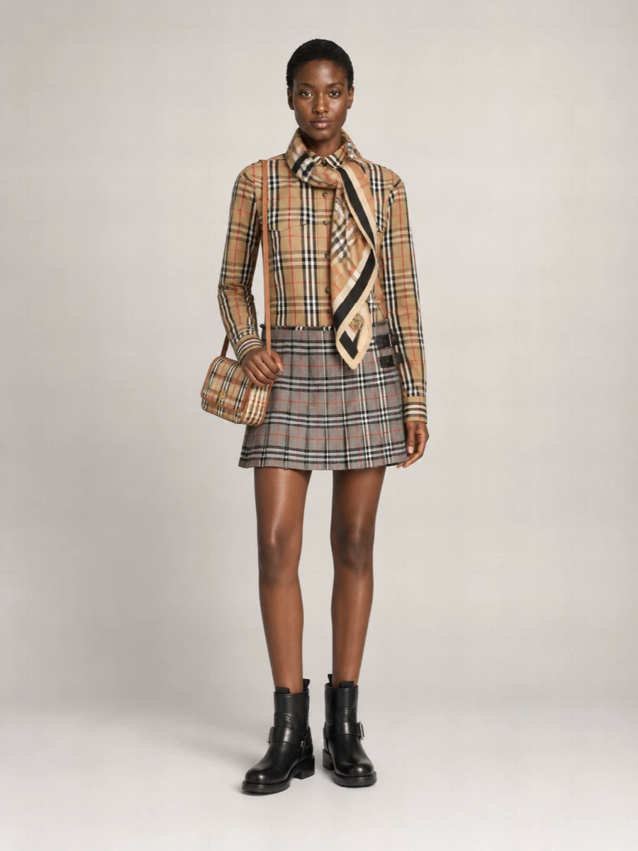 Burberry Checked Wool Pleated Skirt