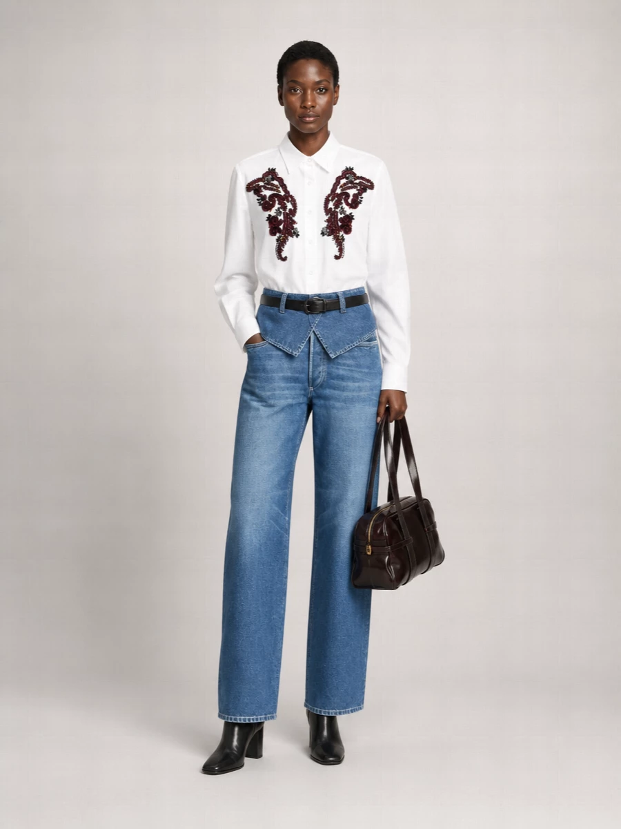 Dries Van Noten denim folded-waist wide-leg jeans