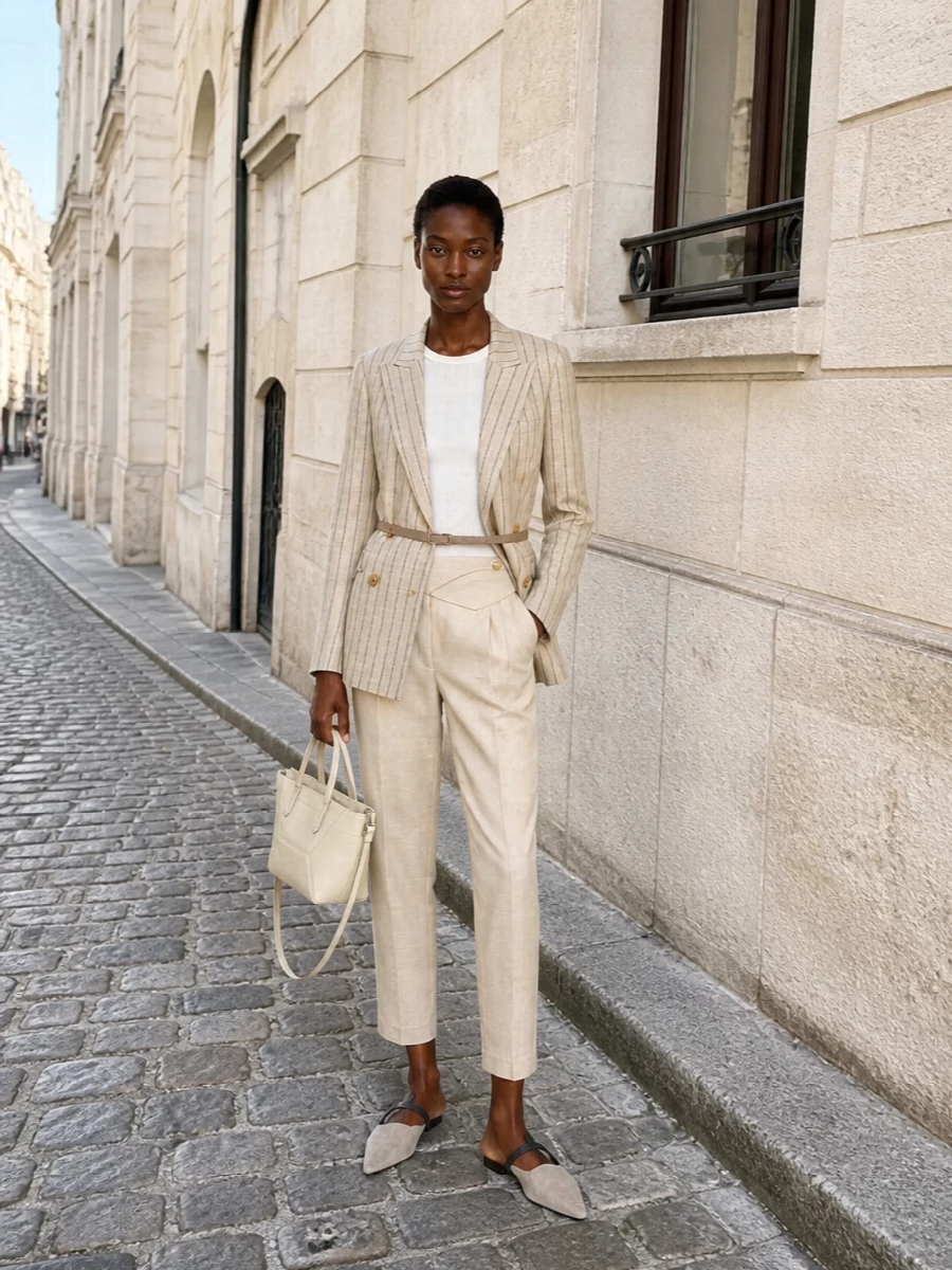 Blaze milano beige blazer cropped tailored trousers