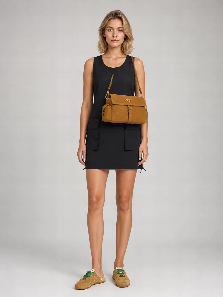 Prada Na Suede Leather Shoulder Bag