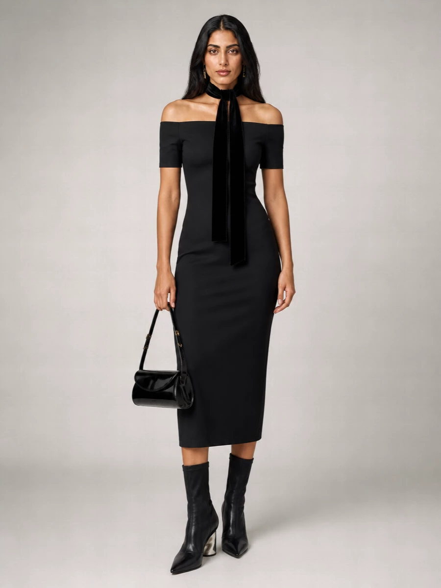 Jil Sander Silk Off-Shoulder Midi Dress