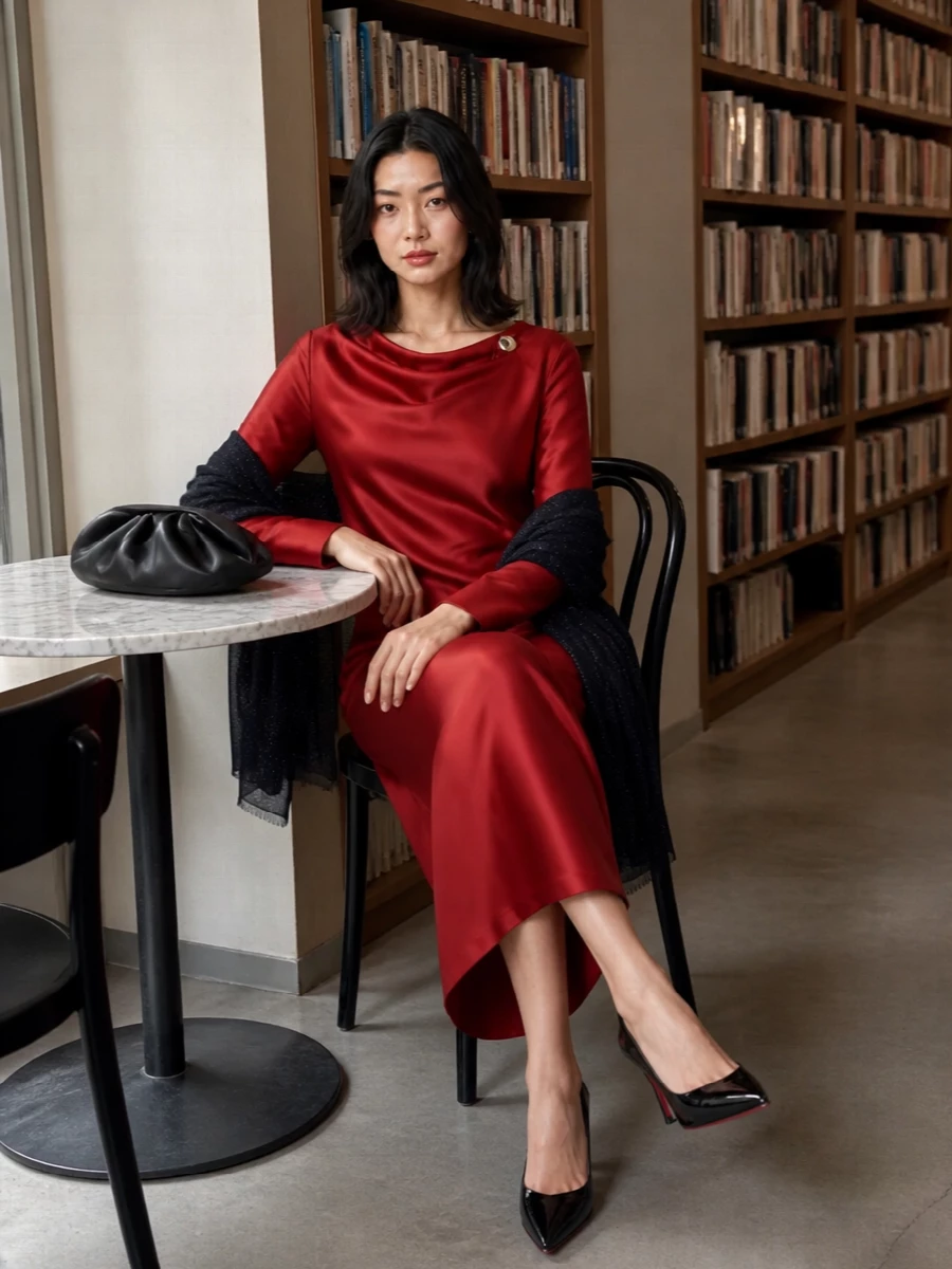 Loulou studio red satin dress louboutin heels