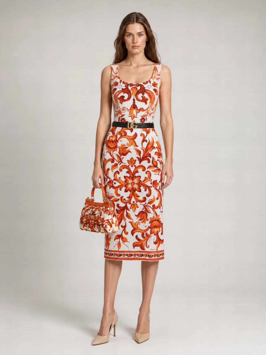 Dolce&Gabbana Printed Silk Midi Dress