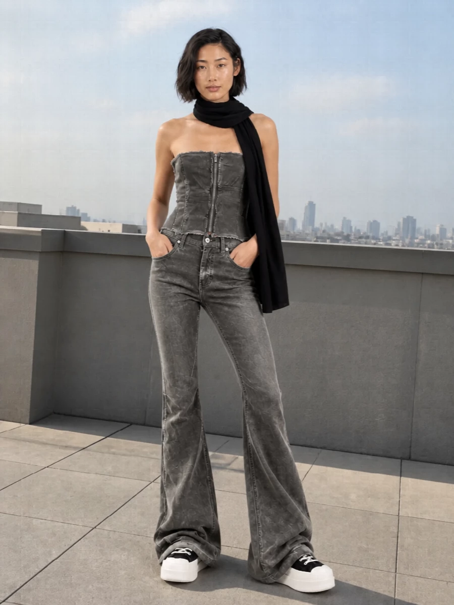 Rick owens drkshdw corset charcoal flared jeans