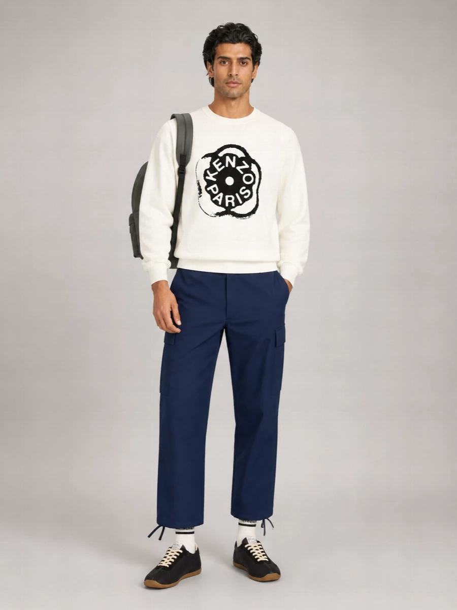 Kenzo Cotton Logo Print Crewneck Sweatshirt