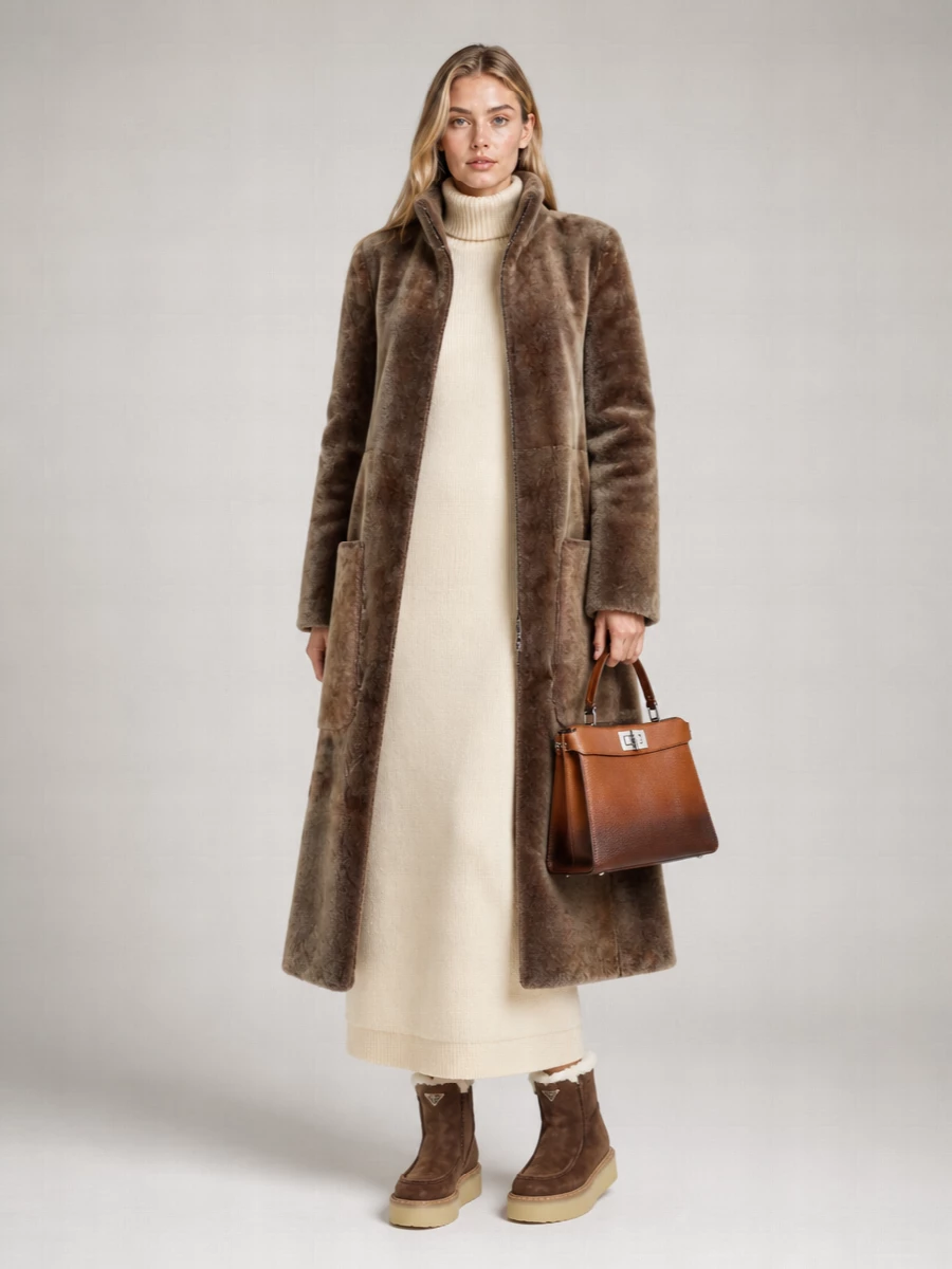 Giorgio Armani Shearling Funnel Neck Coat