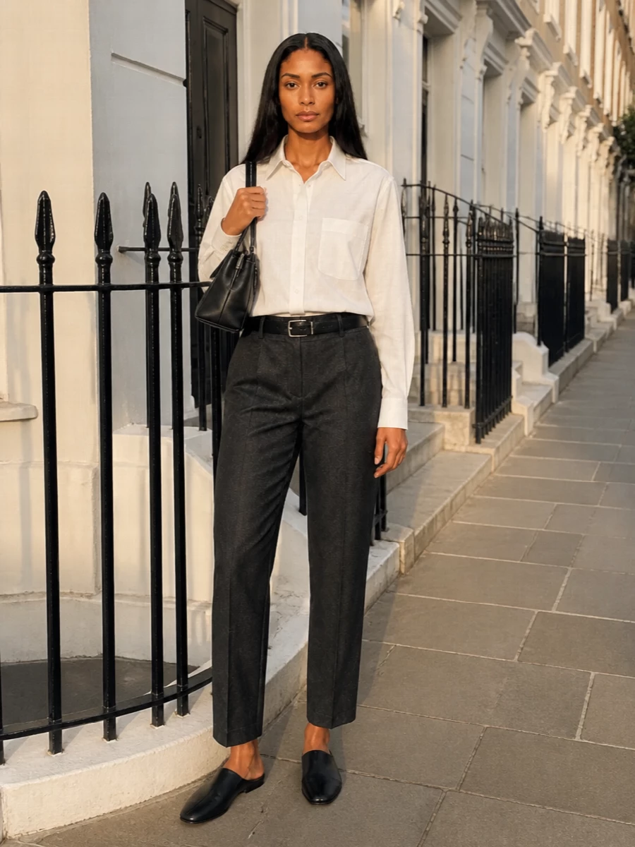 Maison margiela charcoal trouser white shirt outfit