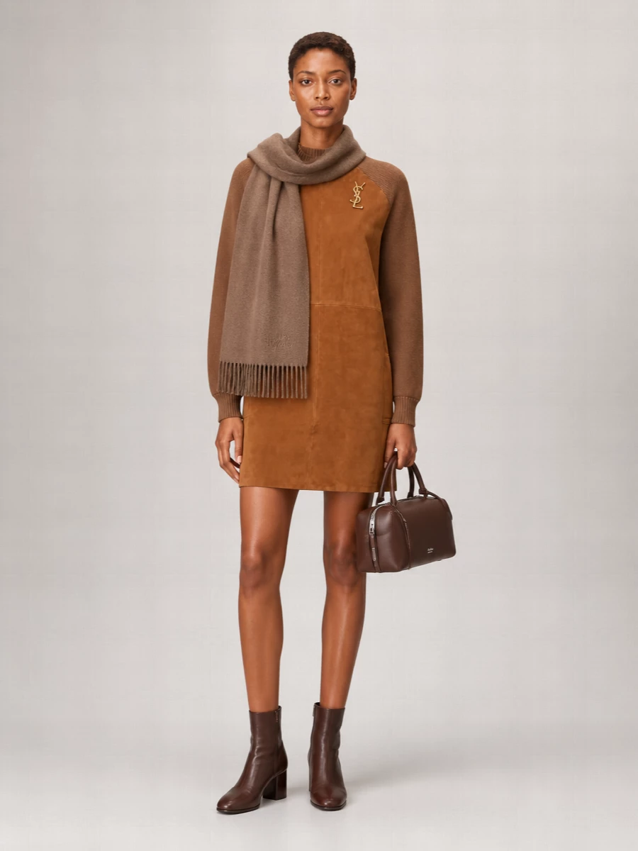 Max Mara cashmere wool ribbed stand collar short knitted dress