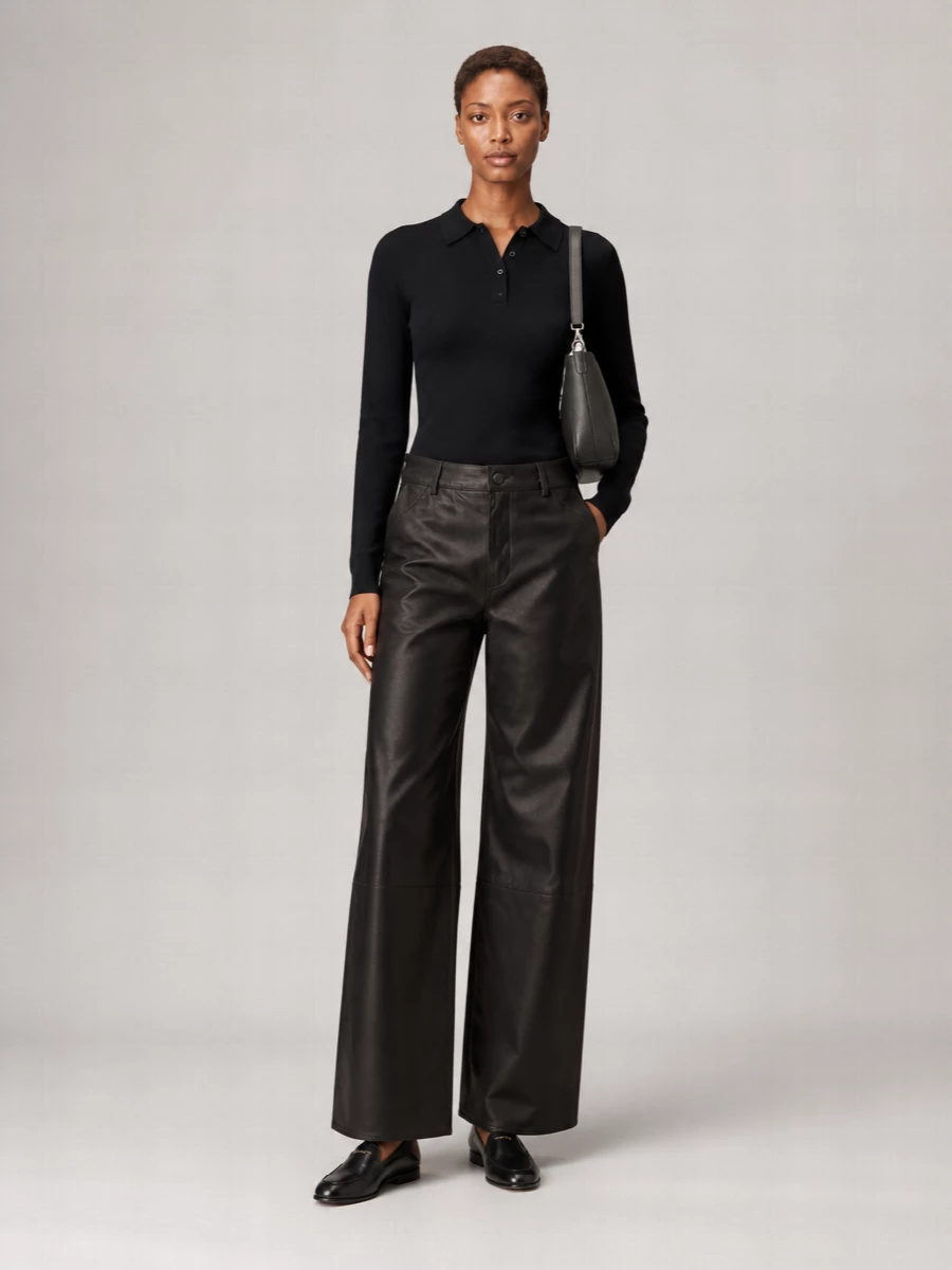Loulou Studio Cashmere Fine-Knit Long-Sleeve Polo Top