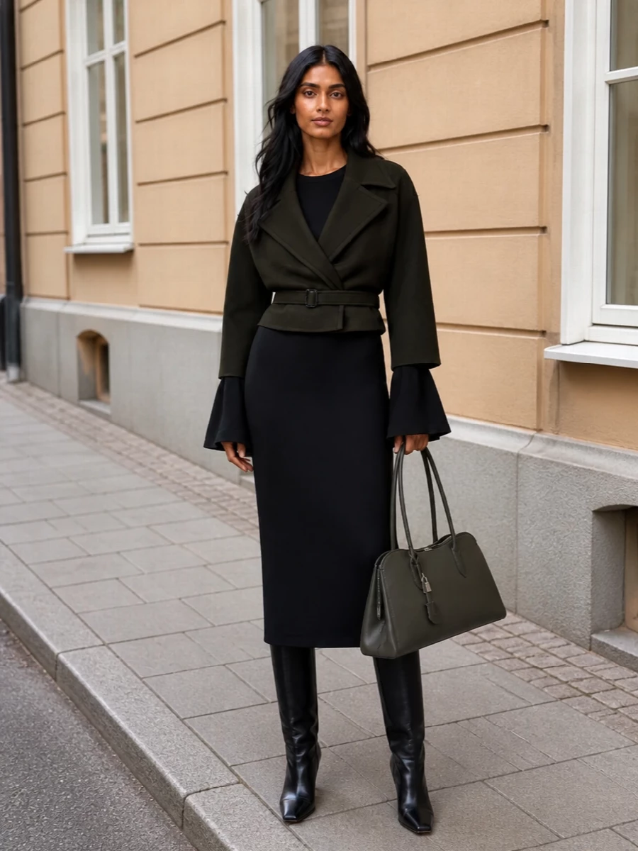 Stella mccartney cropped coat black midi dress