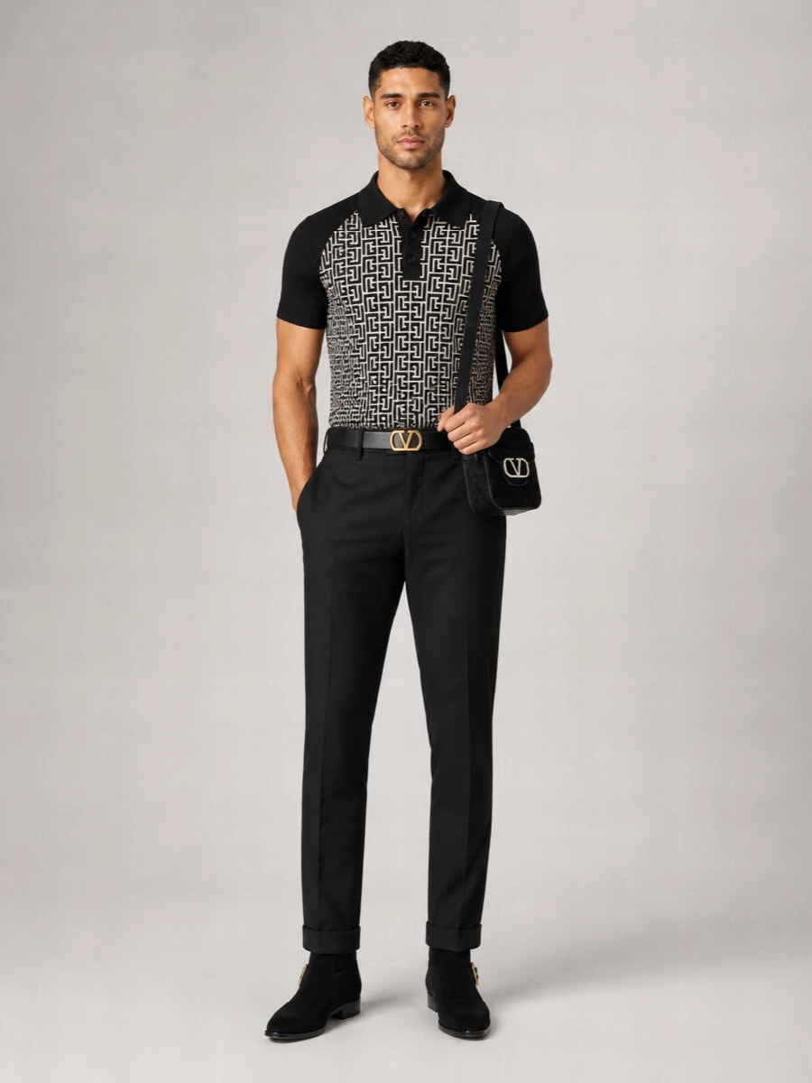 Balmain Ribbed Monogram Polo Shirt