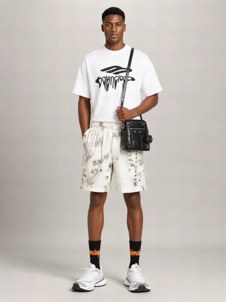 Balenciaga Oversized Logo Print Cotton T-Shirt