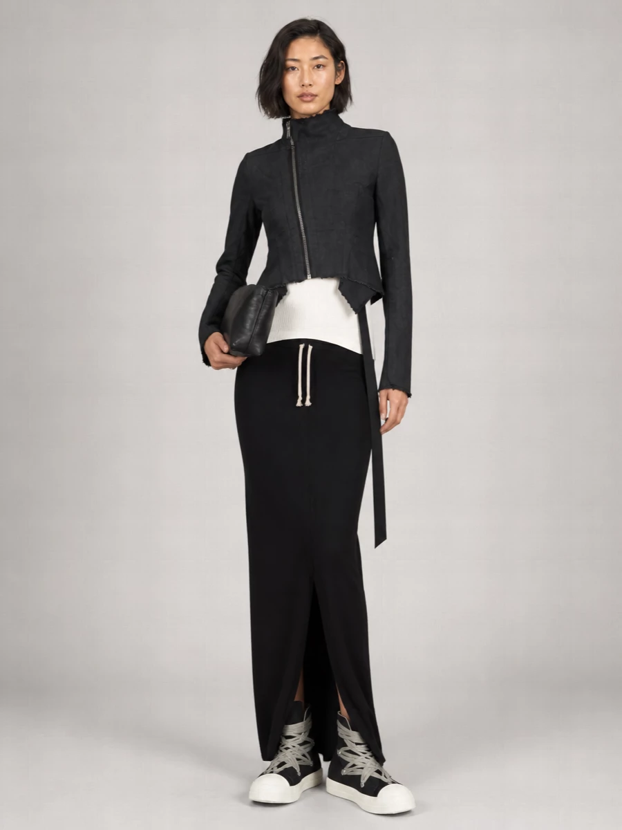 Rick Owens Drkshdw Denim Asymmetric High-Neck Single-Breasted Coat