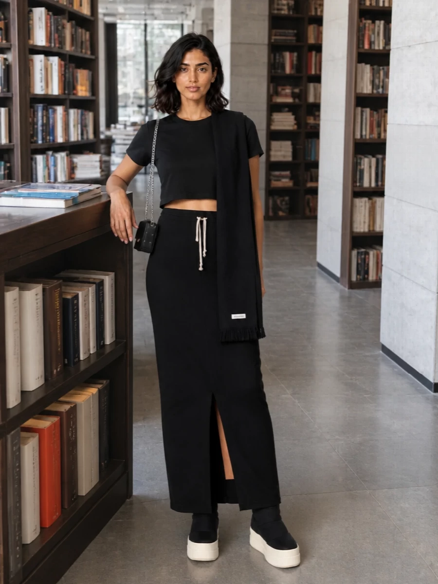 Rick owens black maxi skirt platform boots outfit