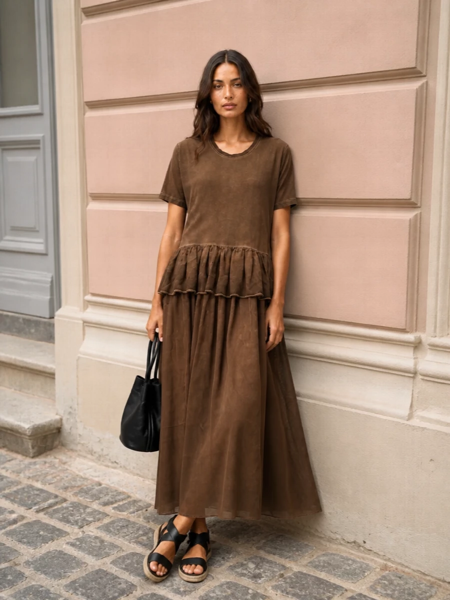 Uma wang brown maxi dress black espadrilles