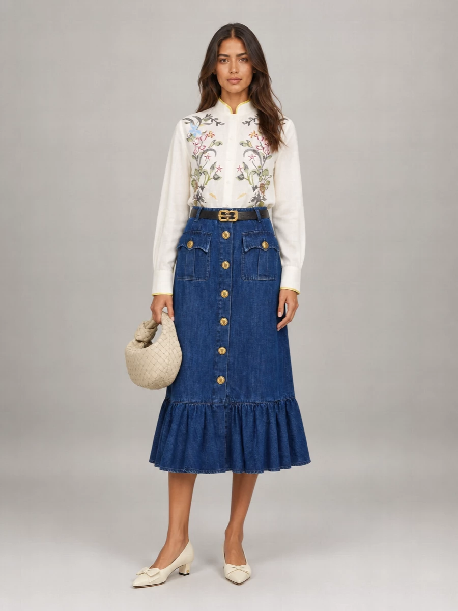Valentino Garavani Denim A-Line Skirt