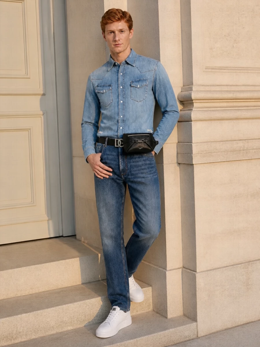 Dolce gabbana mens denim shirt jeans sneakers