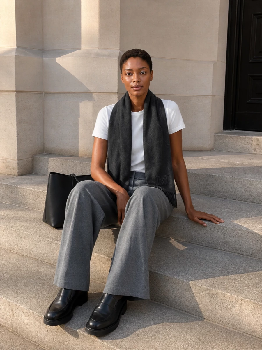Max mara white tee grey wide leg trousers