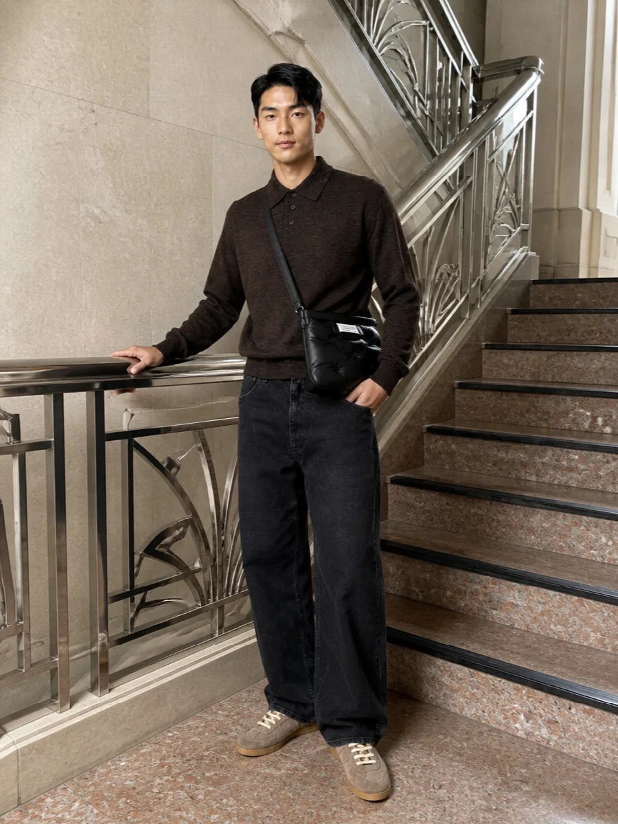 Maison margiela polo wide leg jeans sneakers