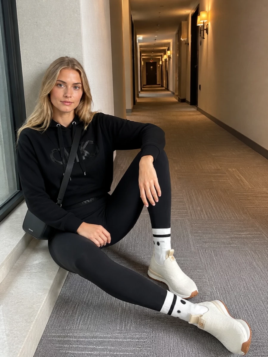 Michael kors black leggings hoodie outfit