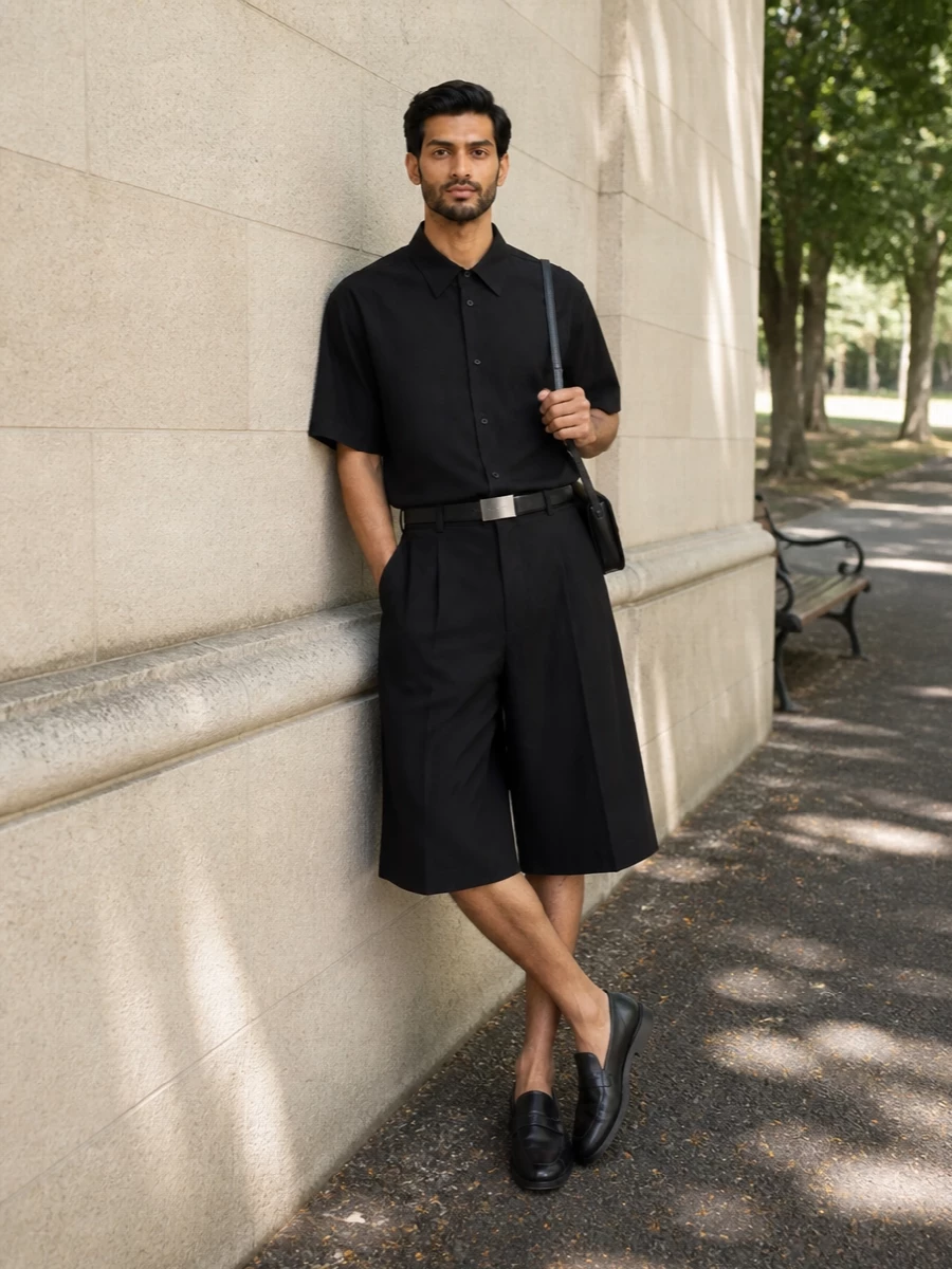 Studio nicholson black culotte outfit loafers