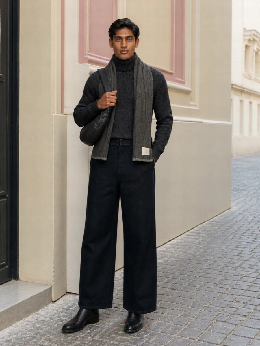 Lemaire turtleneck wide leg trousers boots