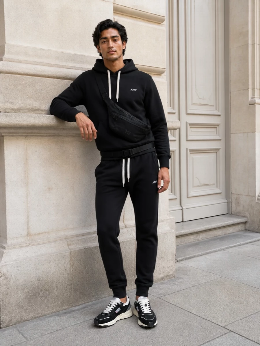 Autry black joggers hoodie runners outfit