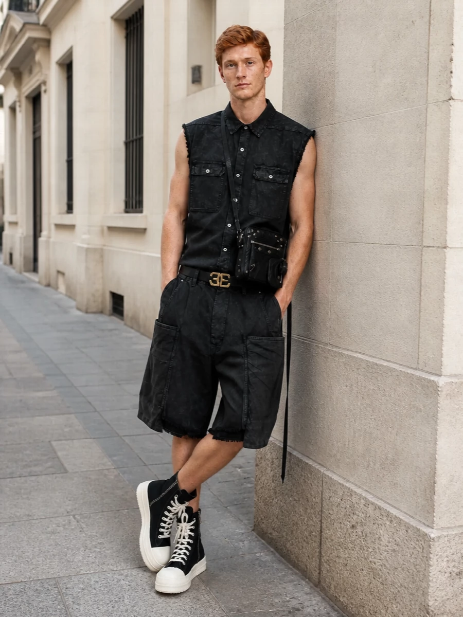 Rick owens drkshdw sleeveless shirt cargo shorts