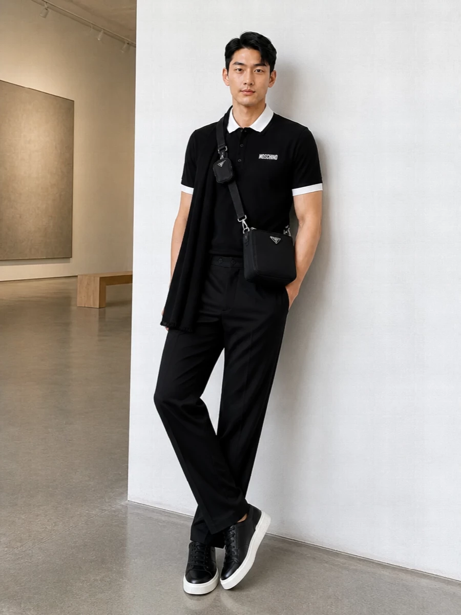 Moschino black polo prada crossbody outfit