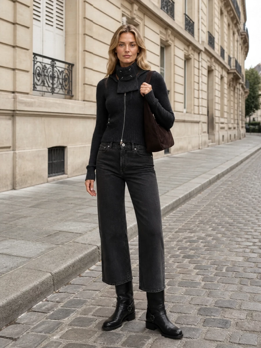 Our legacy hooded cardigan wide leg jeans outfit