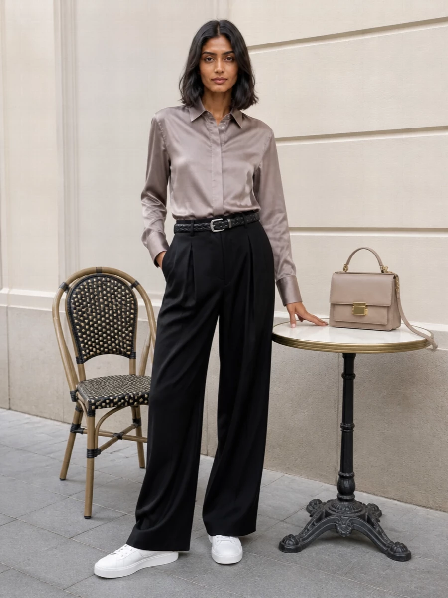 Golden goose satin shirt black wide leg trouser