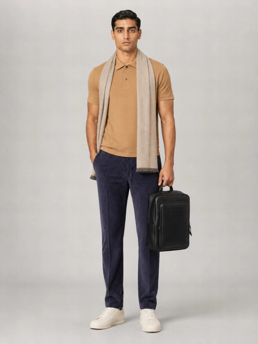 Emporio Armani Cotton Chevron-Knit Short-Sleeve Polo Shirt