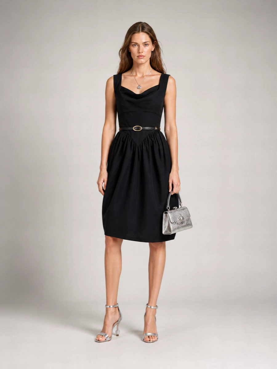 Vivienne Westwood Organic Cotton Cowl Neck Sleeveless Pleated Midi Dress