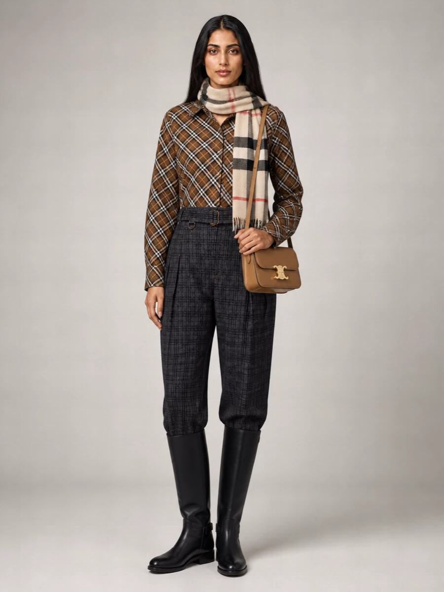Burberry Check Cotton Shirt Cuffed Sleeves