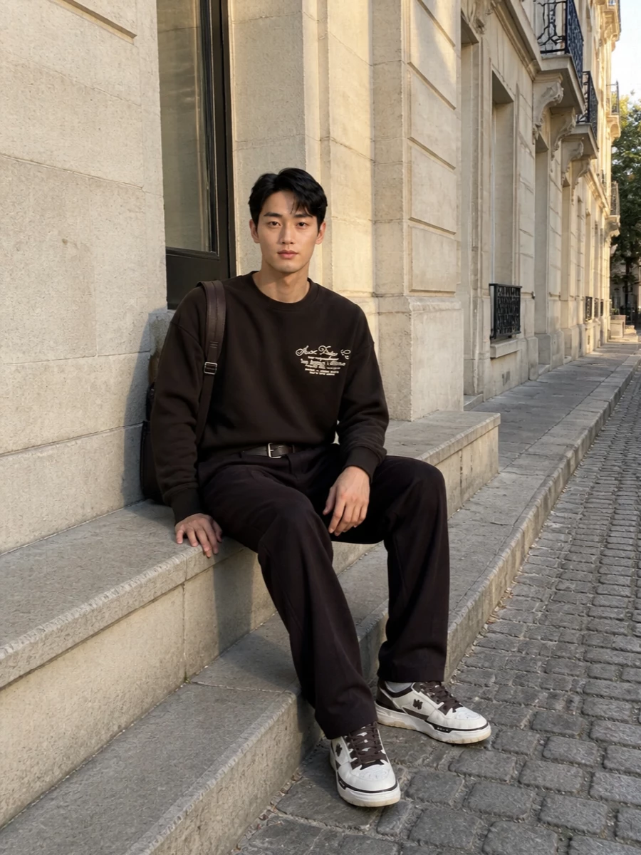 Amiri brown sweatshirt espresso trouser prada bag
