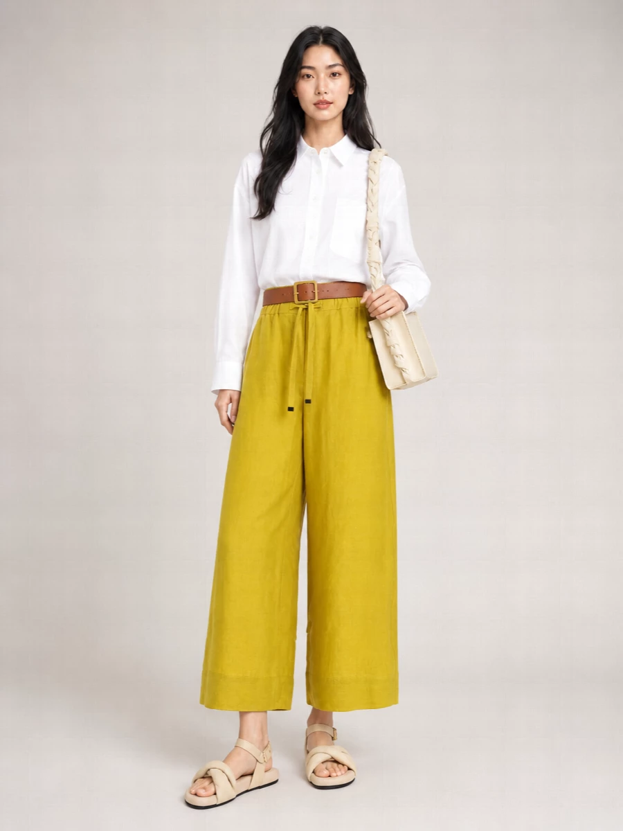 S Max Mara Linen Cropped Wide-Leg Shorts