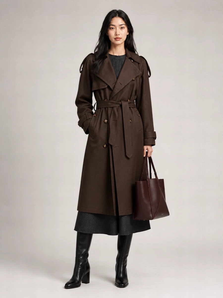 Victoria Beckham virgin wool double-breasted belted trench coat