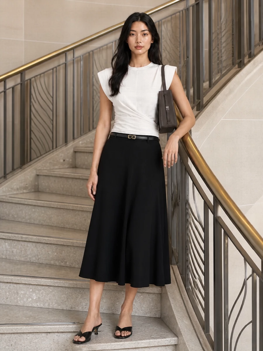 Toteme black midi skirt isabel marant white top