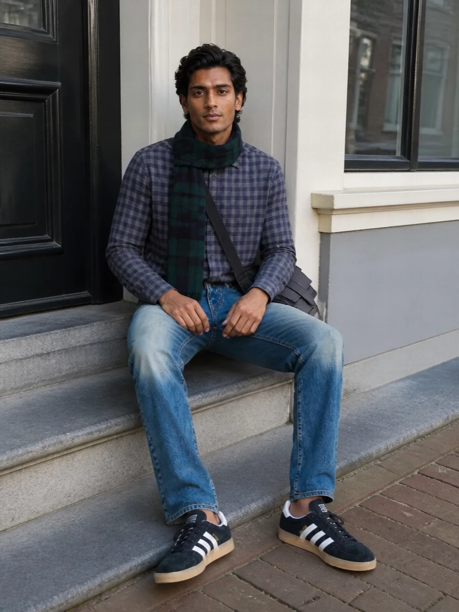 Gimaguas check shirt jeans adidas gazelle outfit