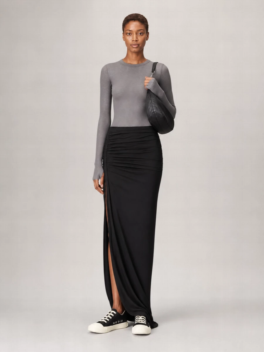 Rick Owens Silk Ribbed Slim-Fit Cropped Long-Sleeve T-Shirt
