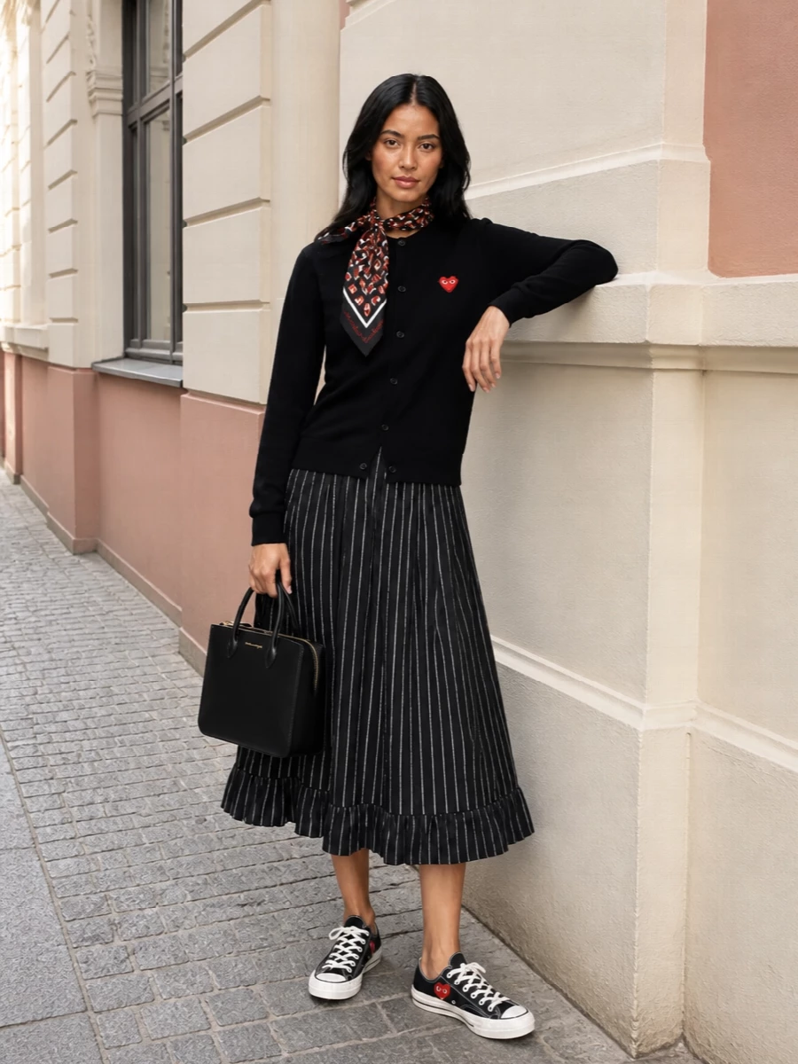 Comme des garcons play cardigan striped midi skirt