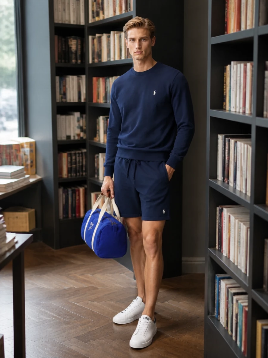 Polo ralph lauren navy sweatshirt shorts outfit