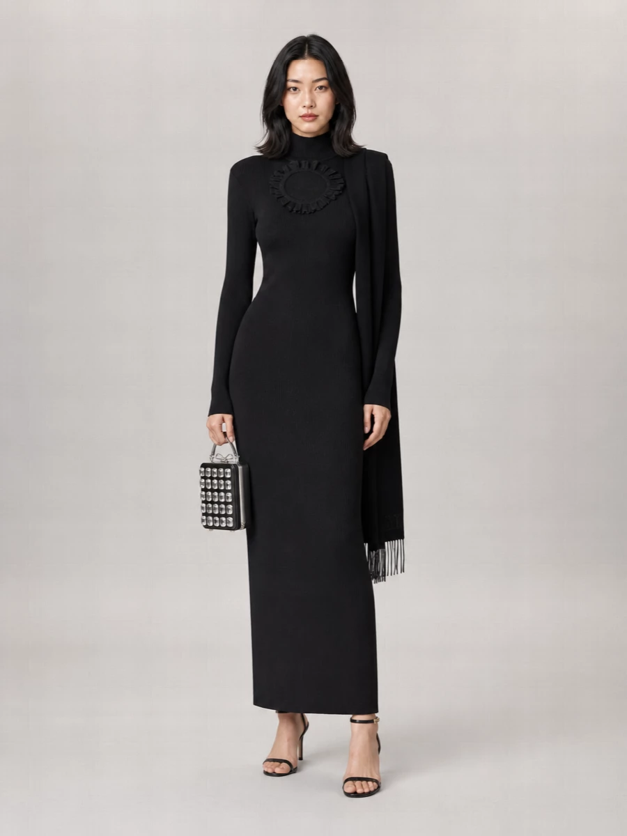 Self-Portrait Cutout Lace-Insert Knitted Maxi Dress