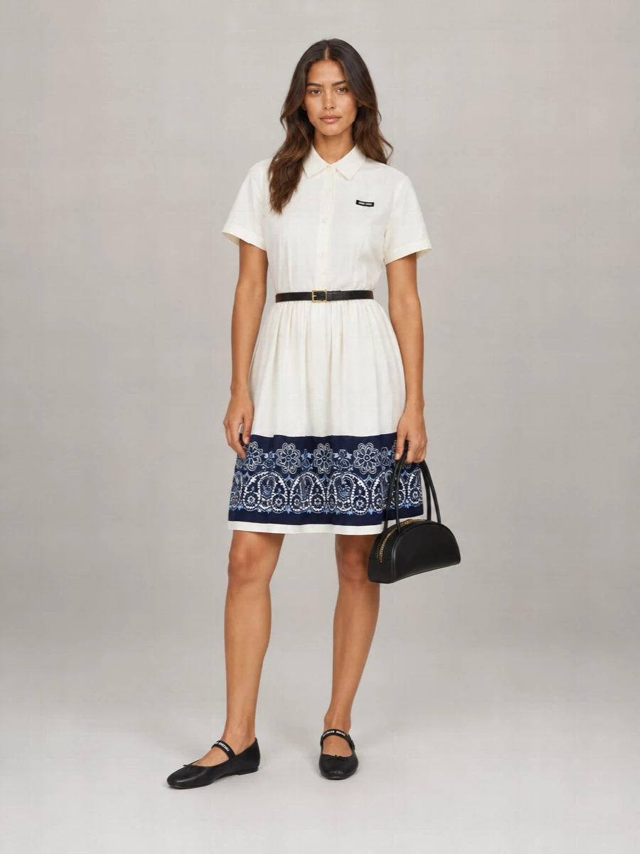 Miu Miu Cotton Linen Shirt Dress