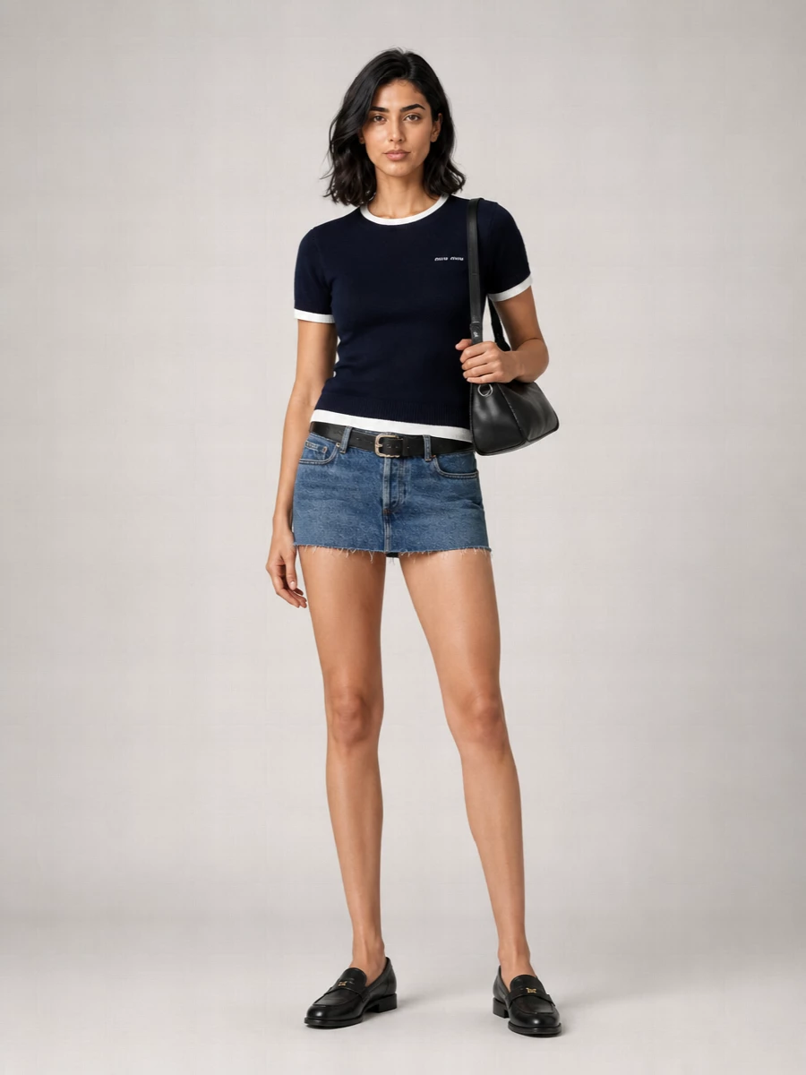 Miu Miu Denim Frayed Hem Mini Skirt