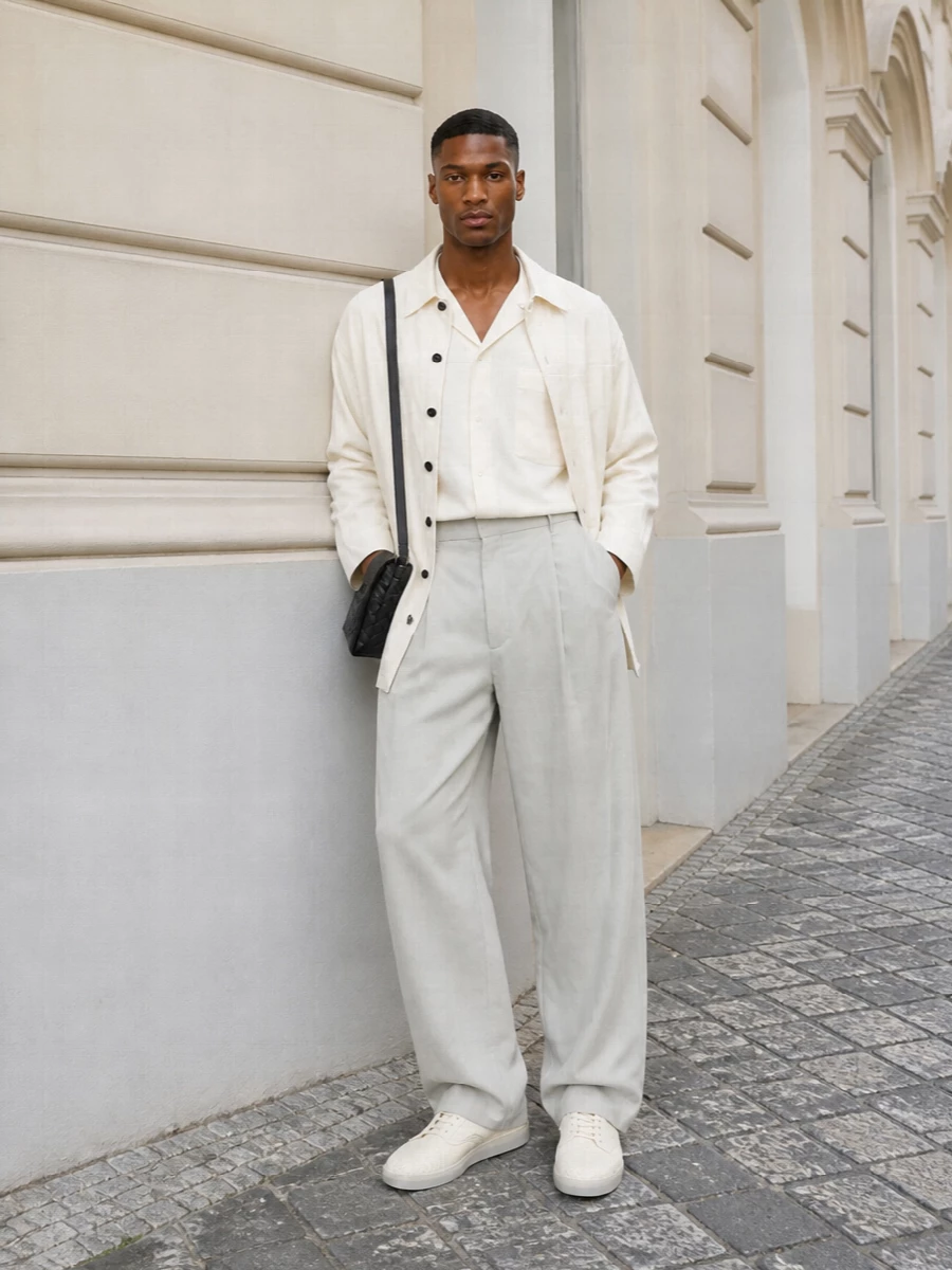Bottega veneta wide leg ivory grey outfit