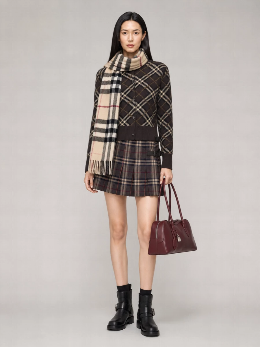 Burberry Wool Checked Pleated Mini Skirt